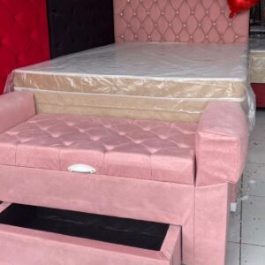 ✨ Suite Premium Pink: Kit Luxo Casal com Colchão de Molas Ensacadas + Recamier + Cabeceira