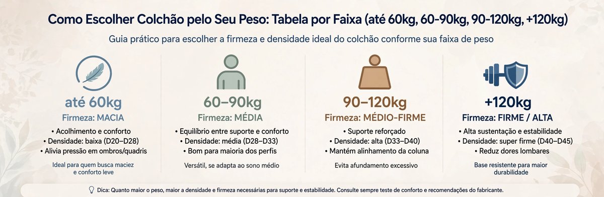 Como escolher colchão pelo peso - tabela por faixa - Colchões Pegue no Sono