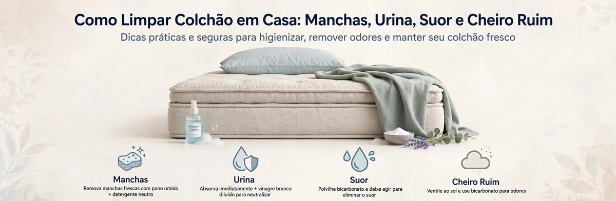 Como limpar colchão em casa - manchas, urina, suor e cheiros - Colchões Pegue no Sono
