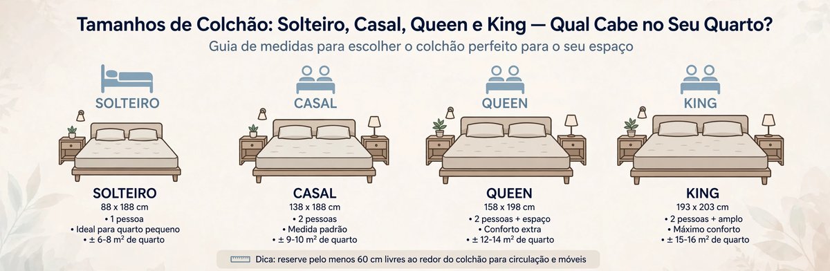 Tamanhos de colchão: solteiro, casal, queen e king - Colchões Pegue no Sono